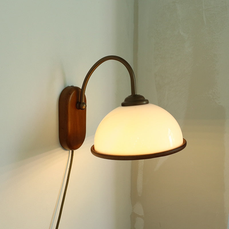 Retro Solid Wood Wall LED Lamp with Plug