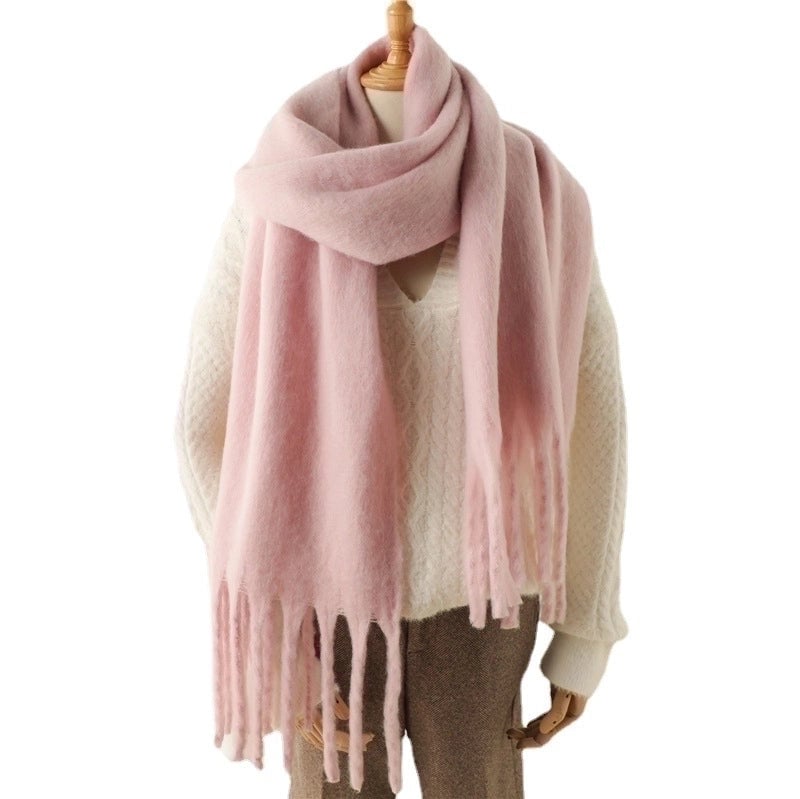 Mohair Scarf Pure Color All-matching Winter Warm Lengthened Fringe Bib Scarf Men's And Women's European And American Export Thick Scarf