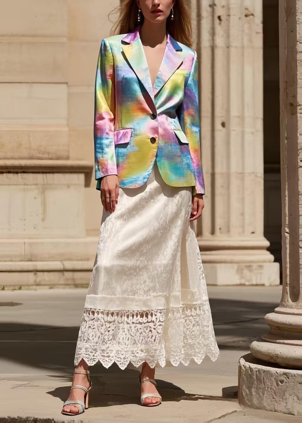 French Pearl White Silm Fit Patchwork Lace Skirt Spring
