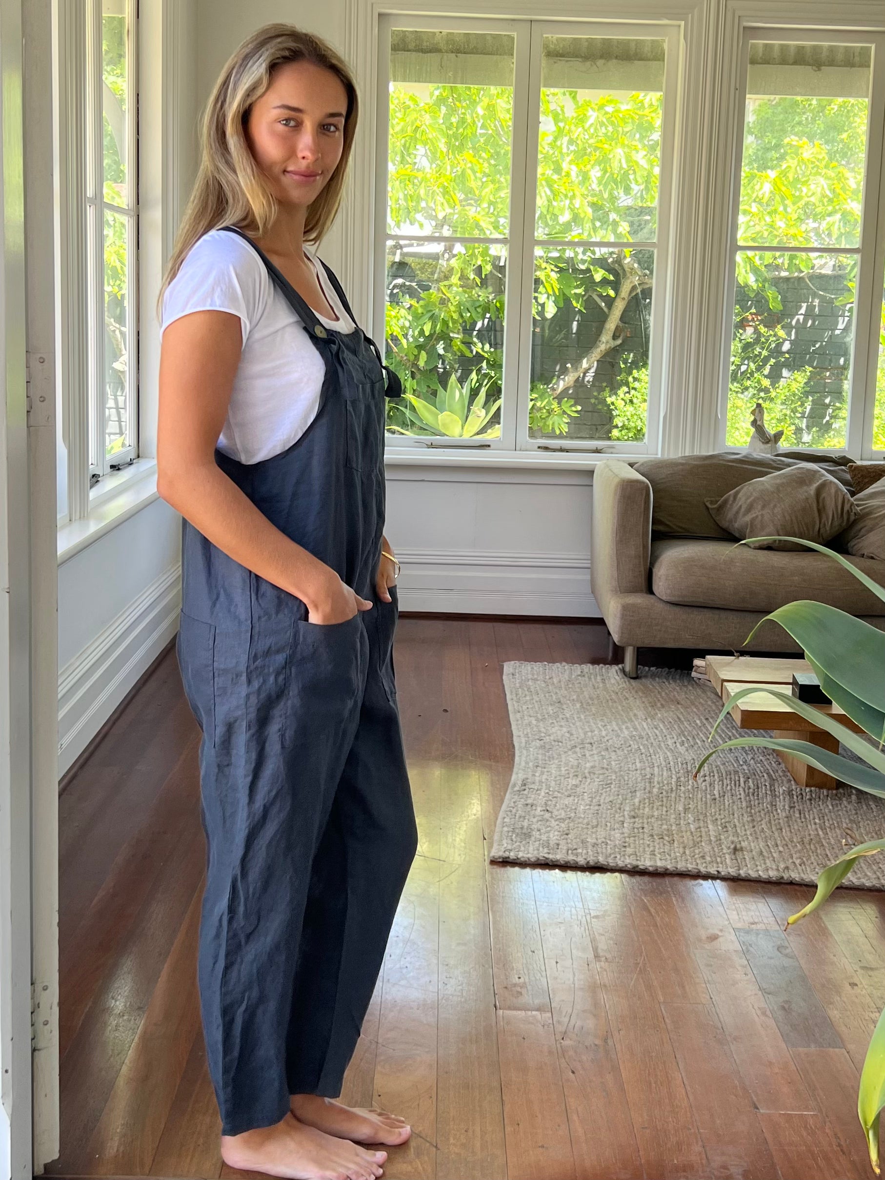 overalls -charcoal linen