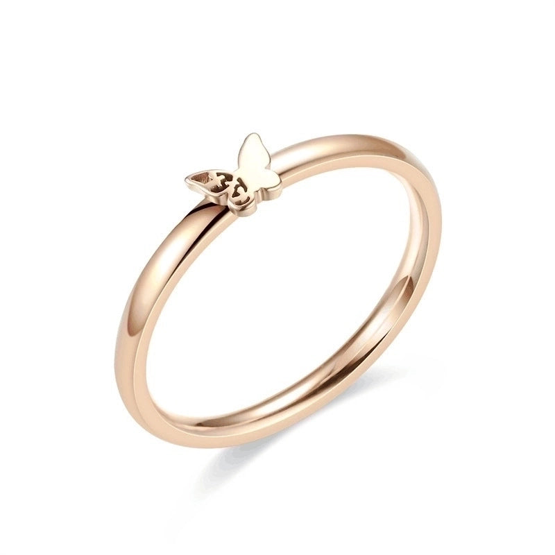 Minimalist Butterfly Titanium Steel 18K Gold Plated Polishing Plating Rings
