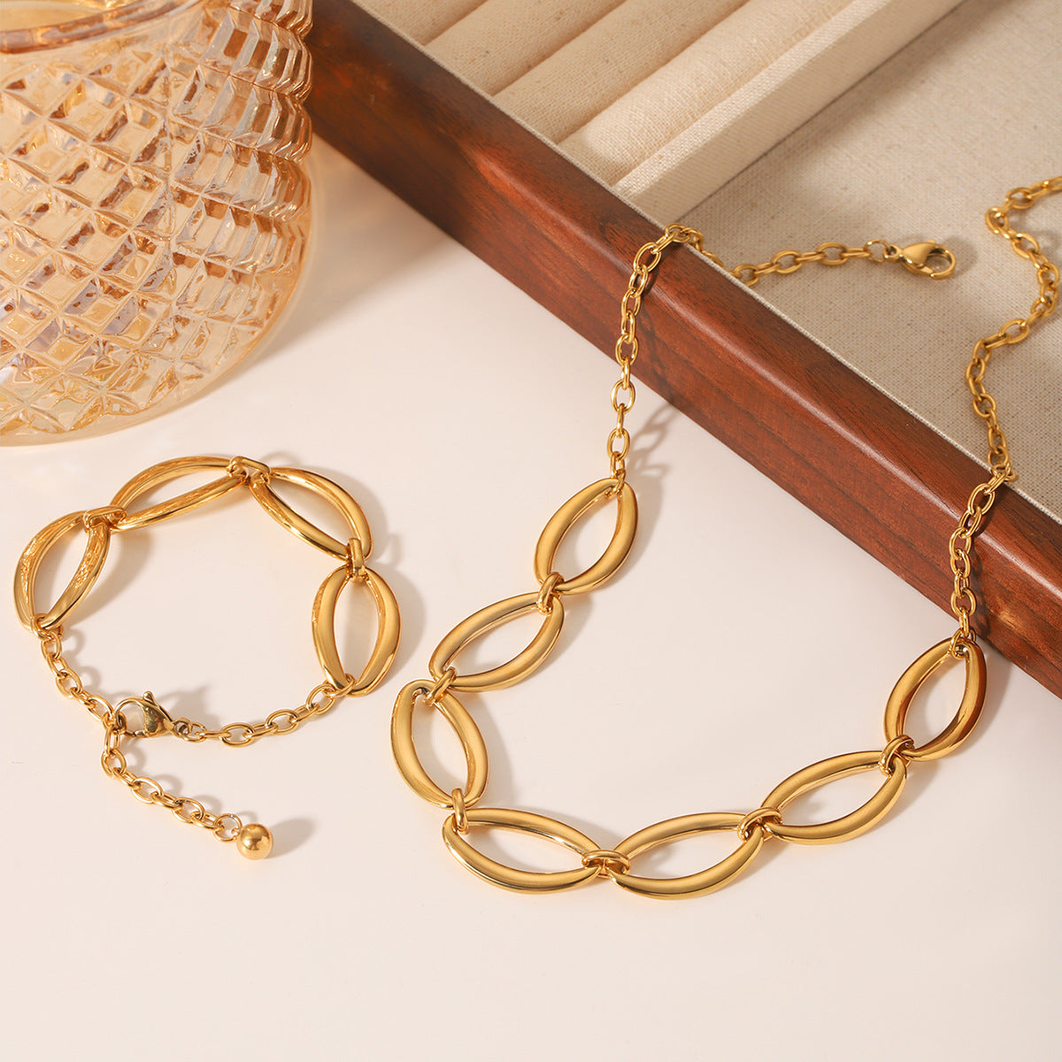 Geometric Oval Stainless Steel Necklace Exaggerated Niche Design Titanium Steel Bracelet