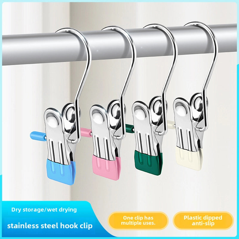 Stainless Steel Clip With Hook Flat Clip Anti-scratch Clip Mouth Laundry Drying Clip