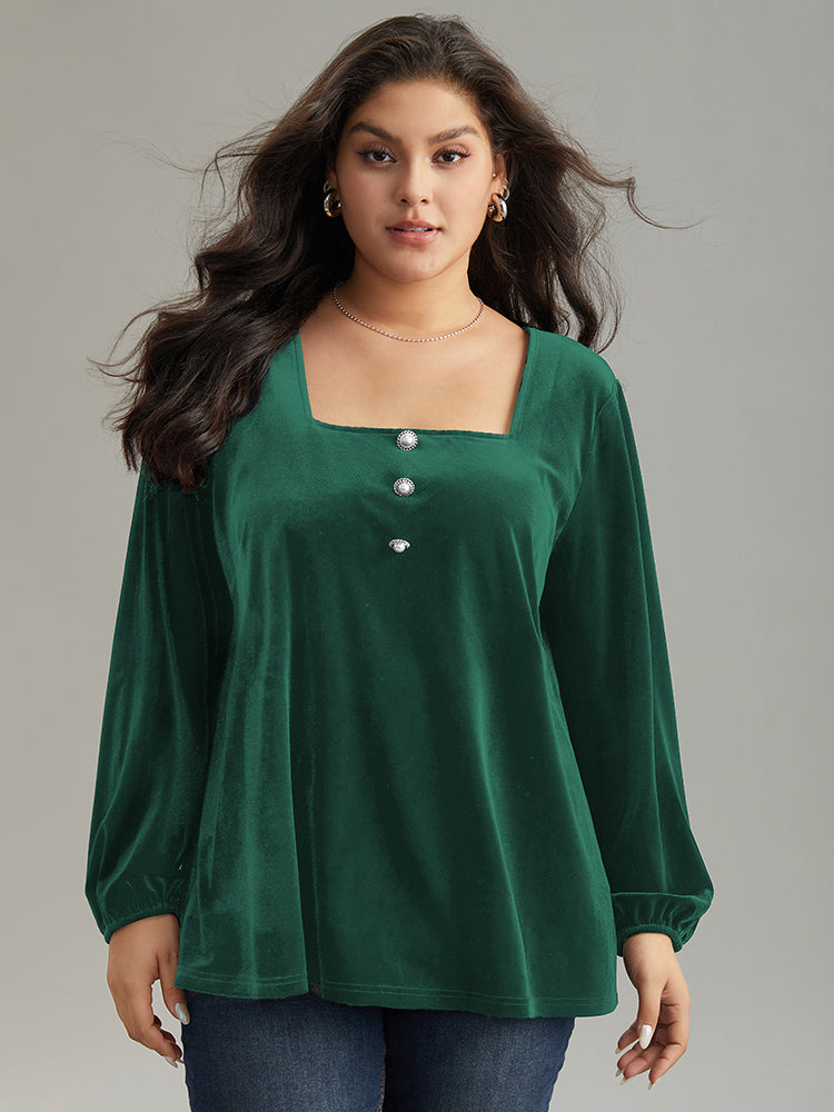 Velvet Metal Button Detail Blouse
