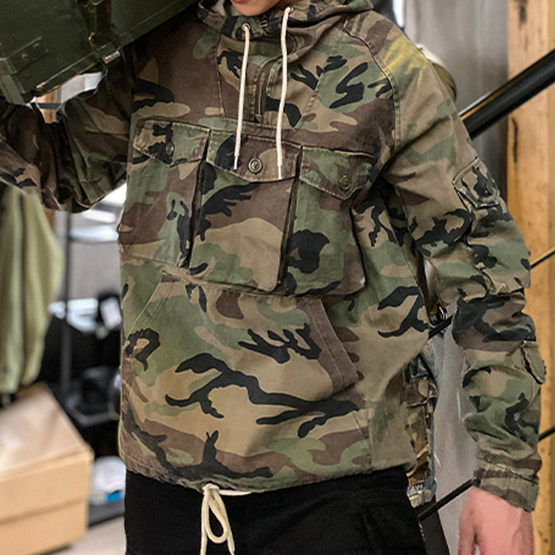 Military Camo Hooded Zip Multi Pocket Casual Hoodie