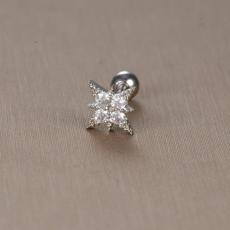1 Piece Sweet Minimalist Flower Plating Inlay Titanium Steel Zircon Ear Studs