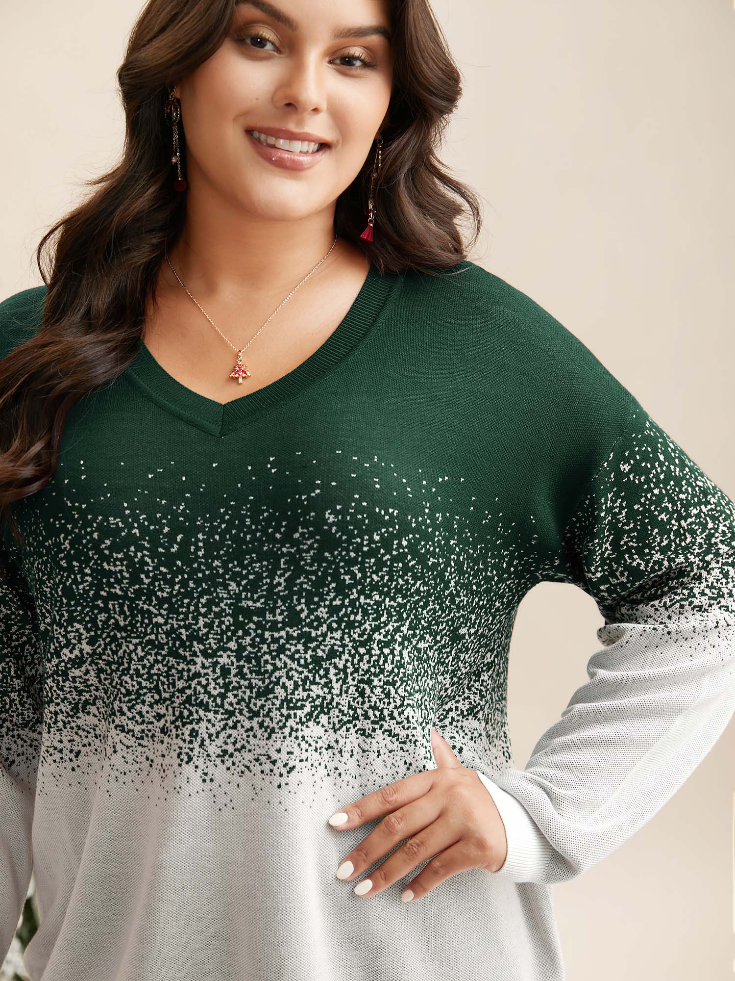 Holiday Gradient Jacquard Pattern V-neck Pullover