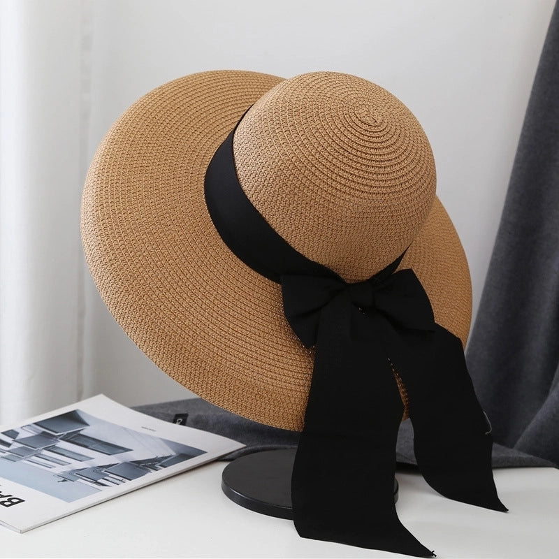 Women's Minimalist Bow Knot Braid Flat Eaves Straw Hat