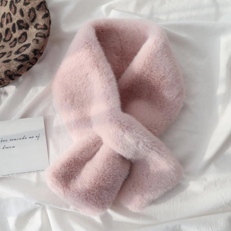Women's Scarf Winter Versatile Plush Thickened Scarf  Solid Color Fur Collar Girl Cute Rex Rabbit Fur Scarf