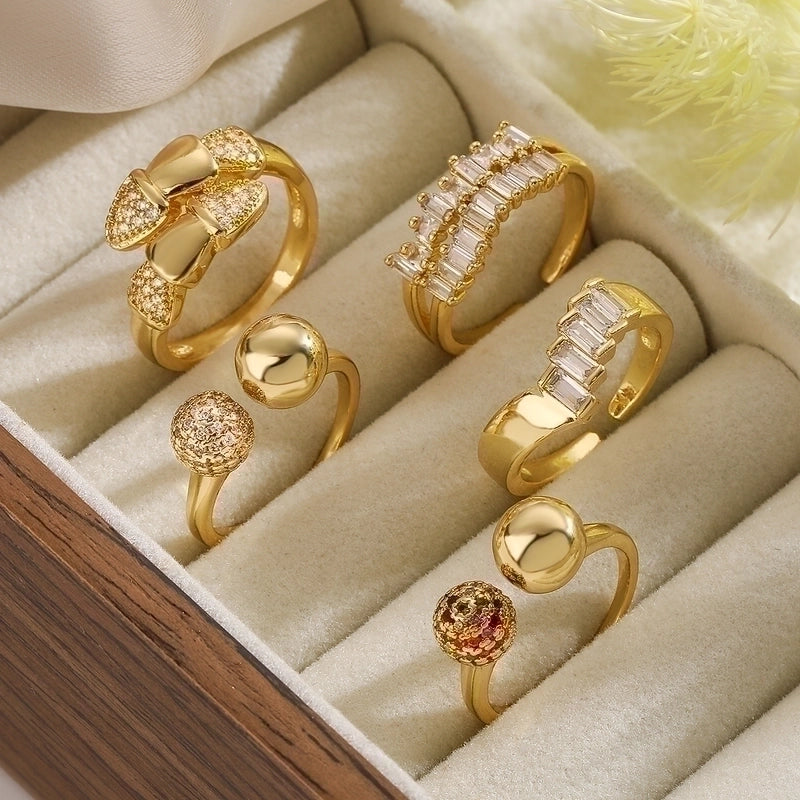 Minimalist Geometric Copper Plating Inlay Zircon 18k Gold Plated Open Rings