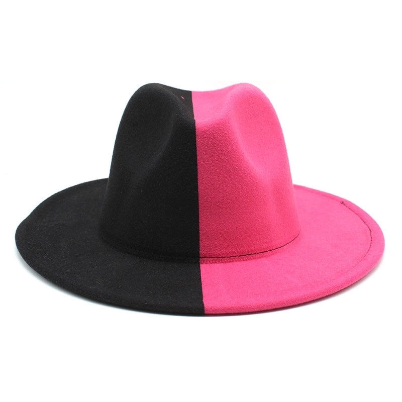 New Yin And Yang Double Color Matching Men's And Women's Woolen Felt Hat Autumn And Winter Fashion Flat Brim Jazz Hat 02