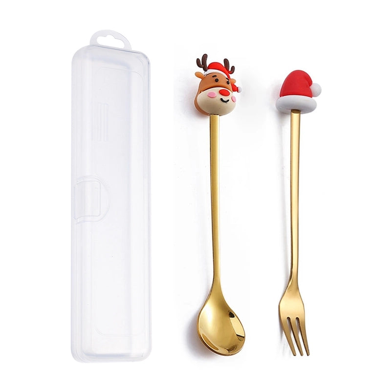 Christmas Cute Animal Santa Claus Stainless Steel Tableware 2 Pieces