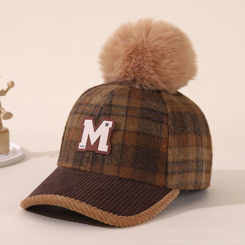 Boy'S Retro Letter Lattice Pom Poms Ivy Cap