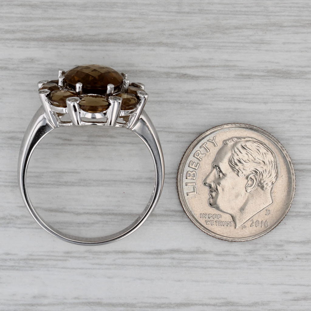 5.87ctw Brown Citrine Flower Diamond Ring 14k White Gold Cocktail Size 9.25