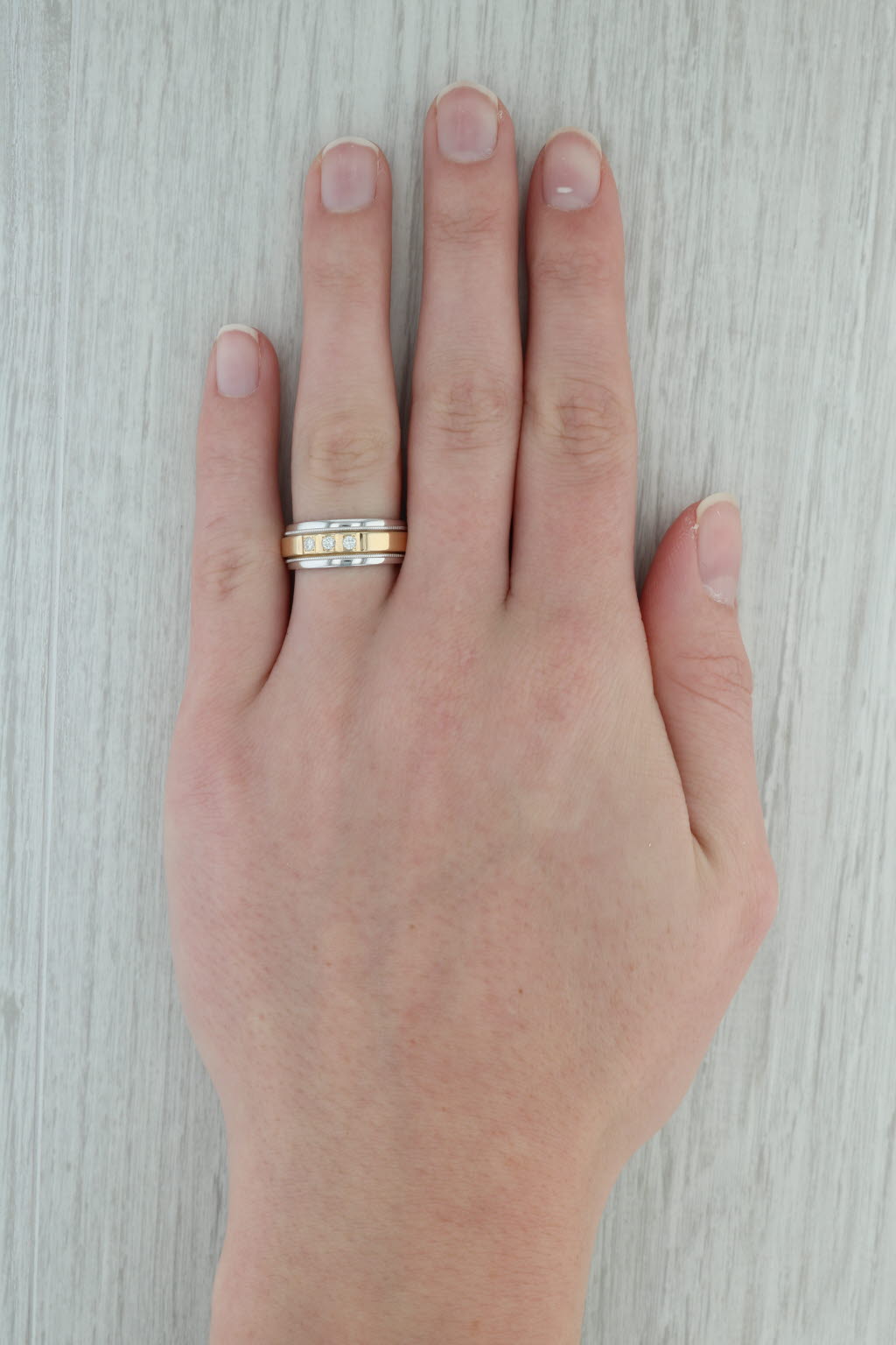 0.12ctw Diamond Ring 14k Yellow White Gold Wedding Band Size 7.5 Stackable