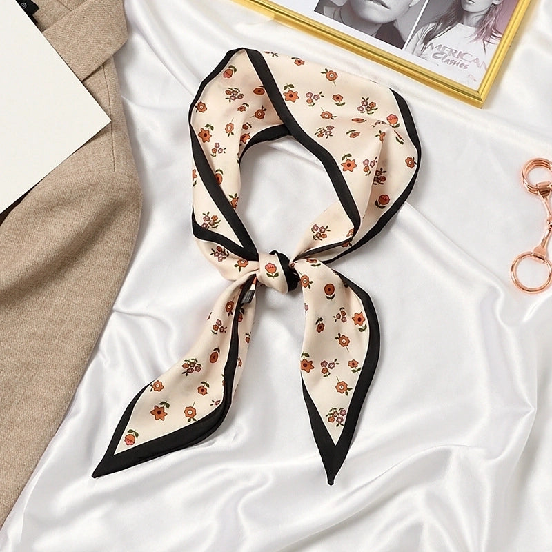 Women's Elegant Flower Satin Silk Scarf
