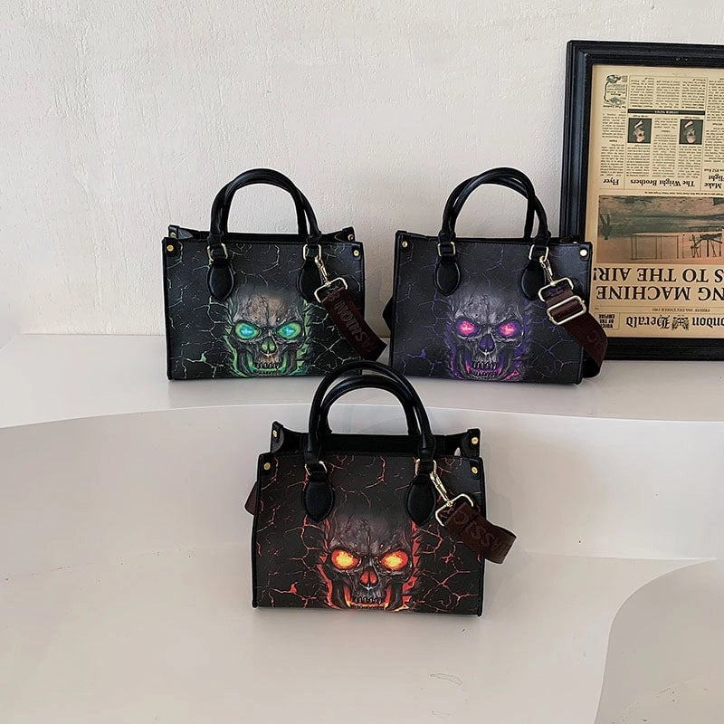 Halloween Women's Small Pu Leather Solid Color Skull Classic Style Square Zipper Tote Bag