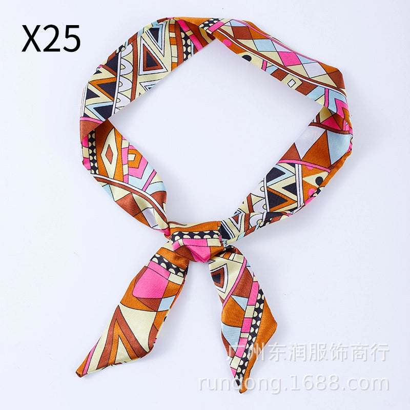 Silk Scarf Long Beveled Small Silk Scarf Double-layer Hair Belt Ribbon Decoration Tie Bag Hand Gift Box Silk Scarf