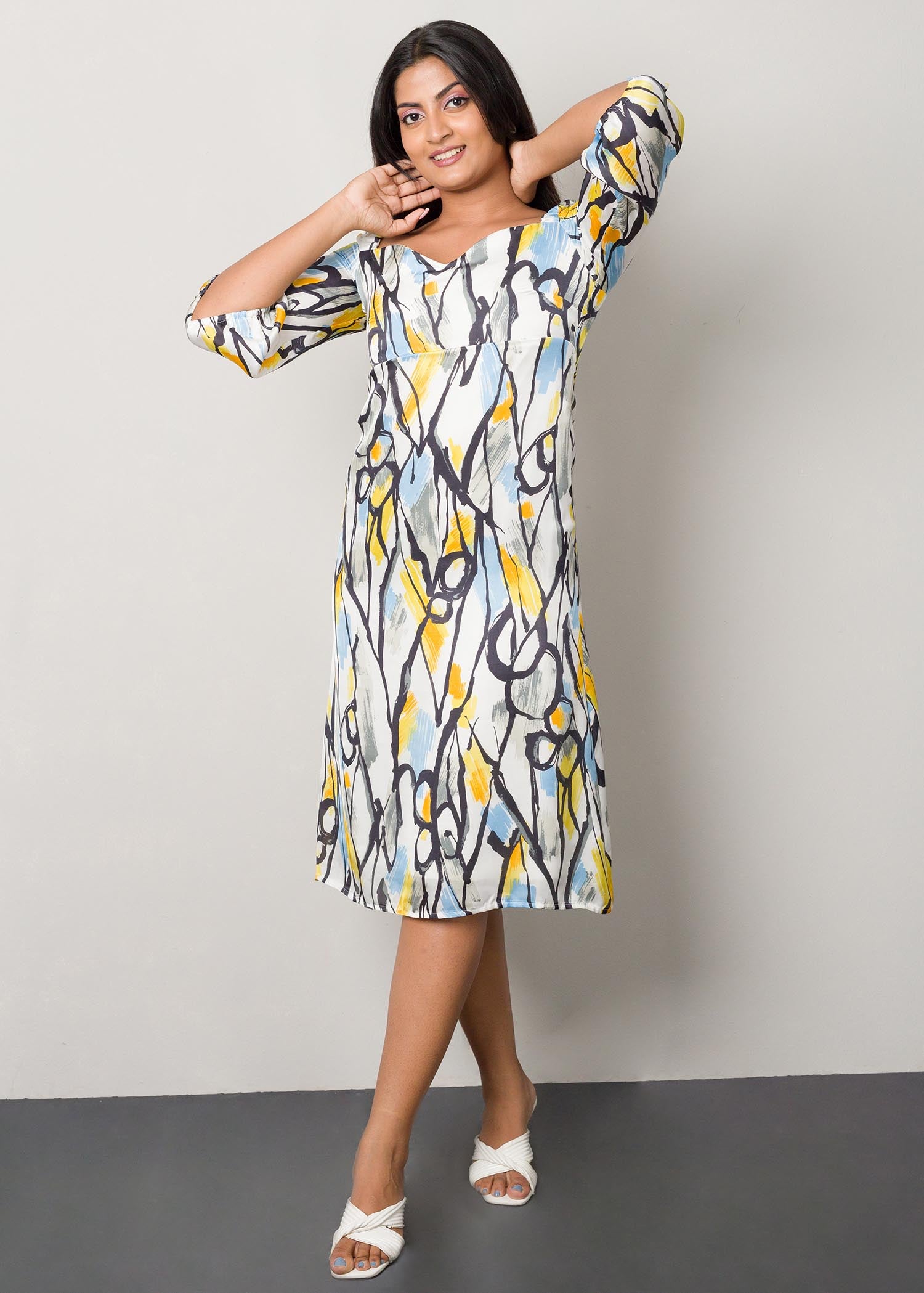 Printed wide neck dress