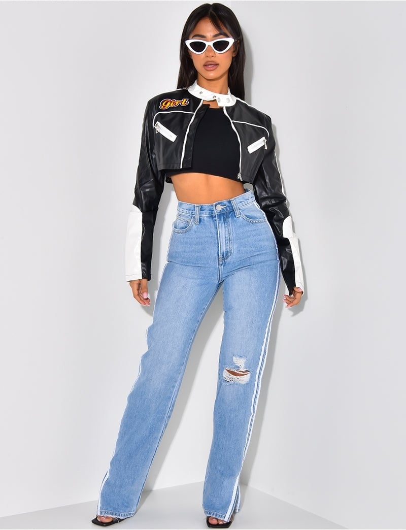 Lana long straight jeans met split
