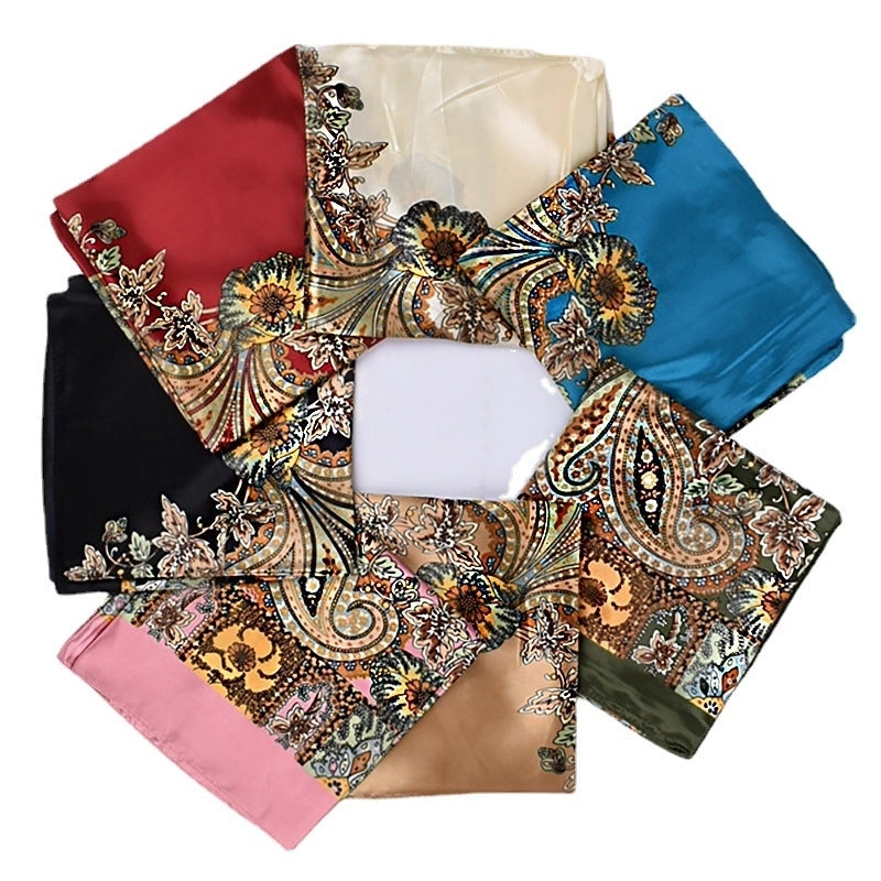 Women's Fashion Flower Satin Printing Silk Scarves