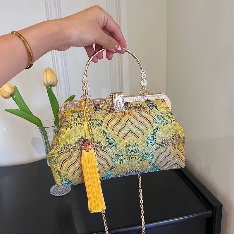 Nylon Flower Embroidery Square Embroidered Evening Bags