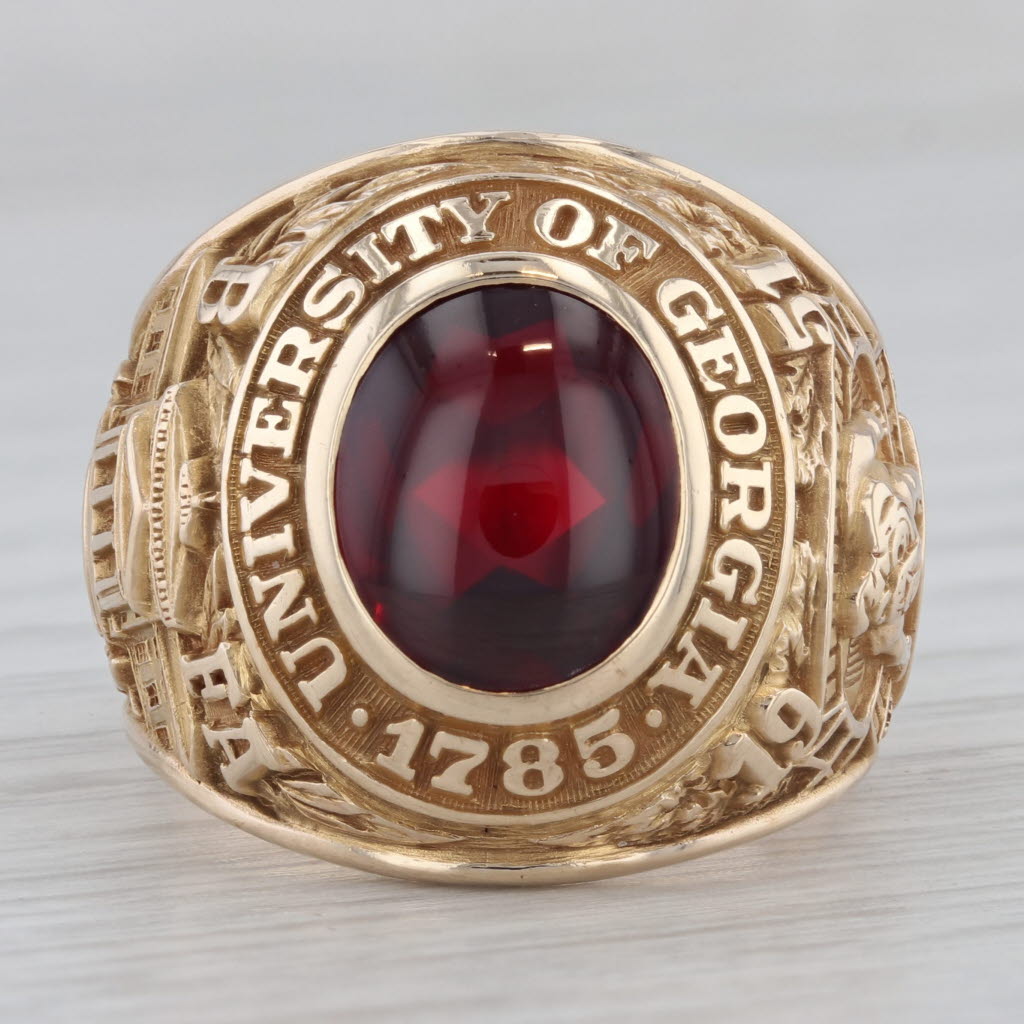 University of Georgia BFA 1951 Lab Created Ruby 10k Gold Class Ring Size 9