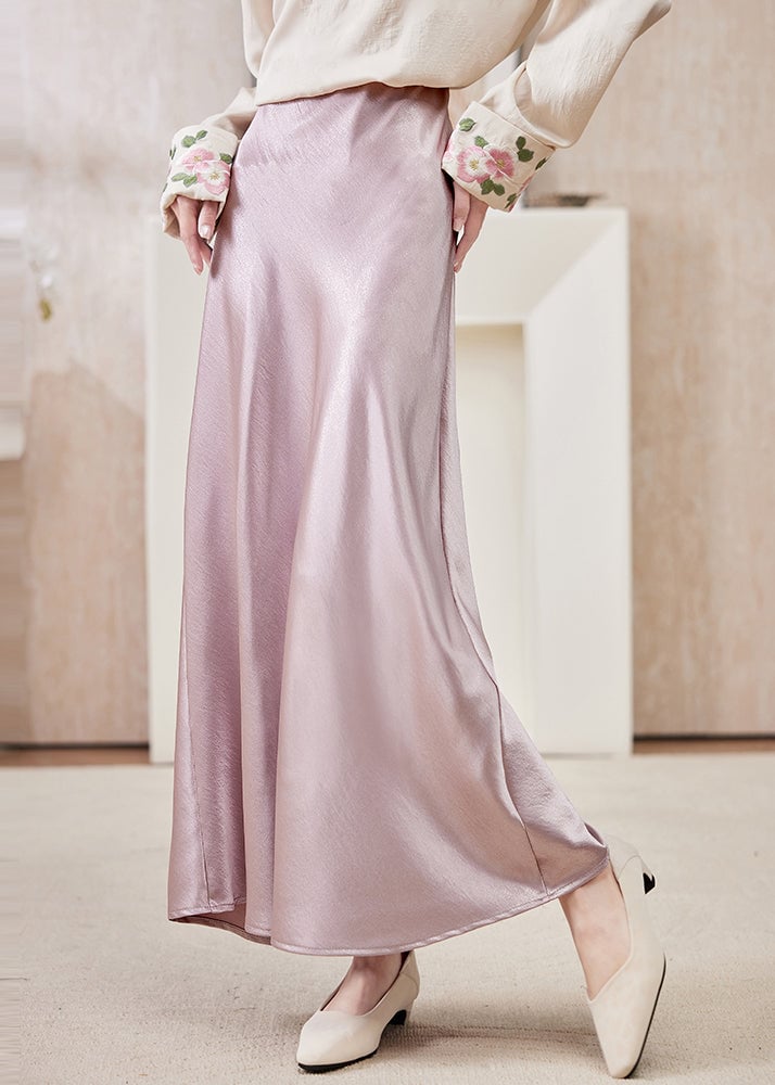 Boutique Pink High Waist Draping Silk Skirts Spring