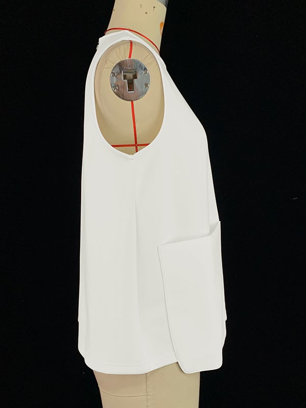 A-Line Loose Solid Color Split-Joint Round-Neck Vest Top