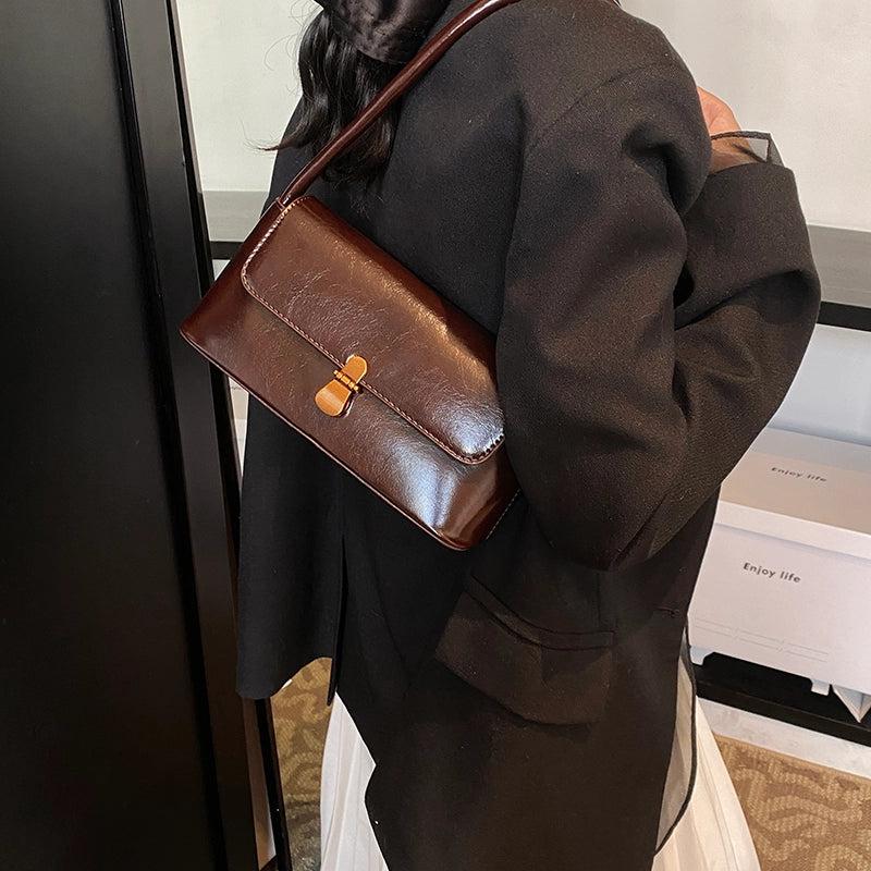 Women's Pu Leather Solid Color Classic Style Square Buckle Flip Cover Shoulder Bag