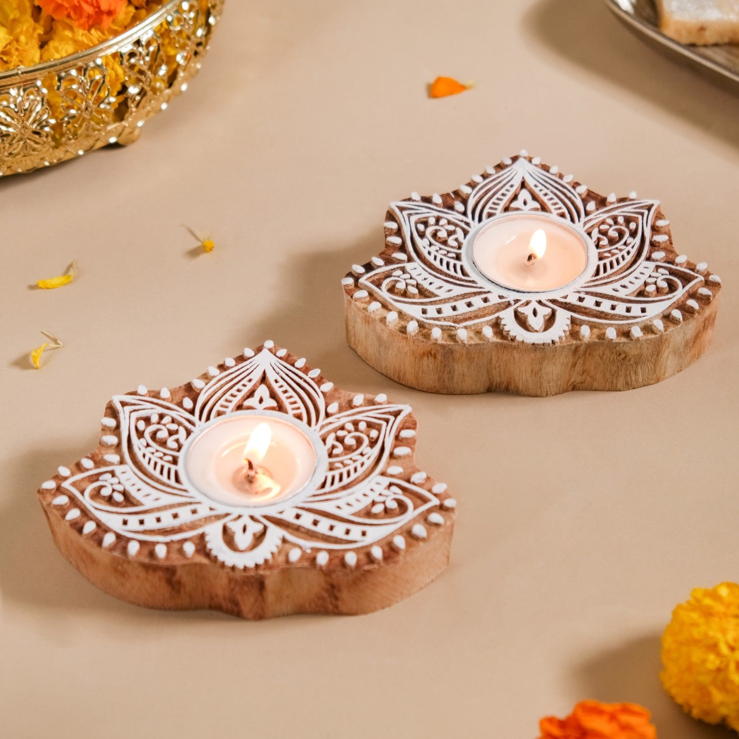 Blooming Lotus Tea Light Candle Holder Set Of 2