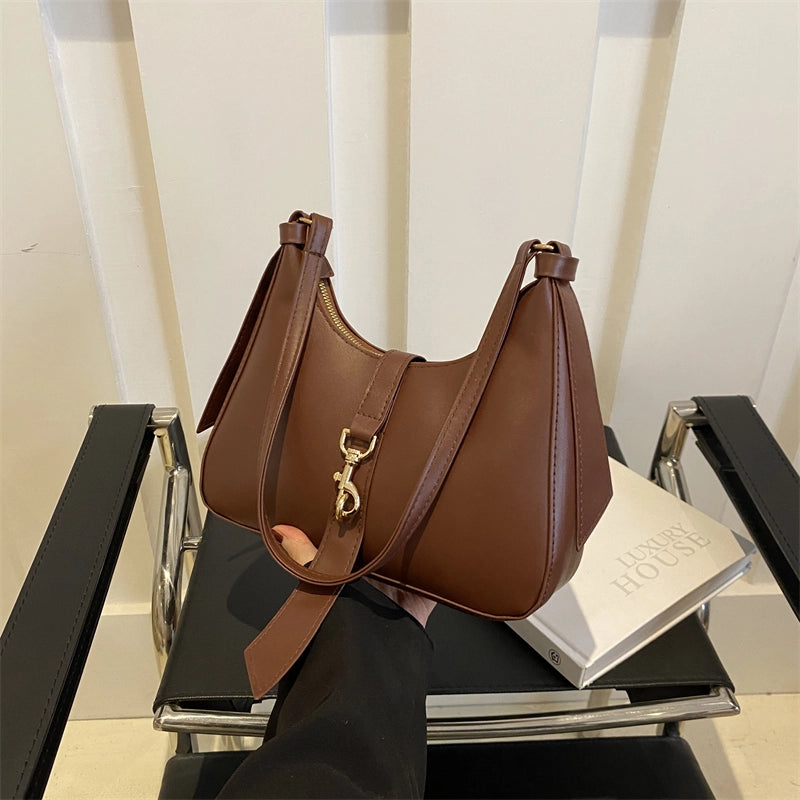Women's Pu Leather Solid Color Classic Style Hook Loop Underarm Bag