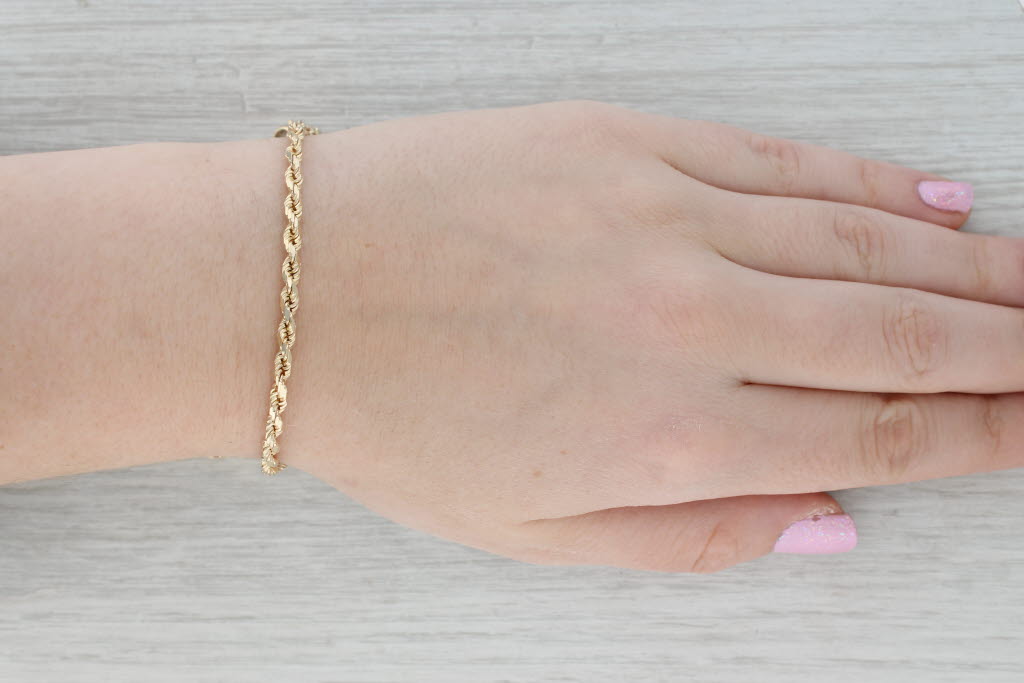 Rope Chain Bracelet 14k Yellow Gold Lobster Clasp 7 3.5mm