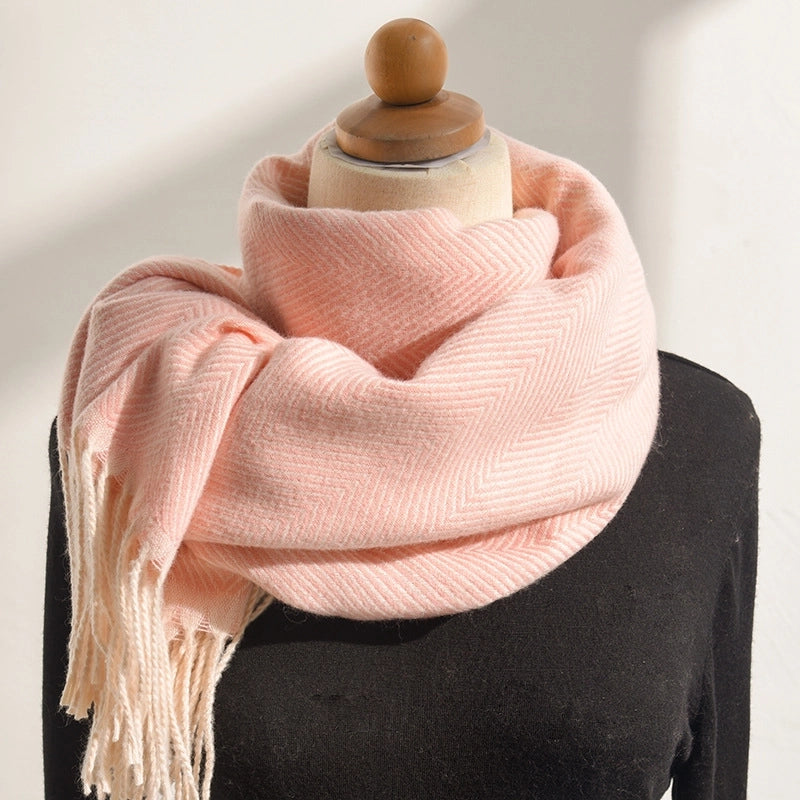 Sweet Macaron Color Herringbone Wave Pattern Scarf For Women Style Design Sense Autumn And Winter New Mid-length Large Shawl Fashion