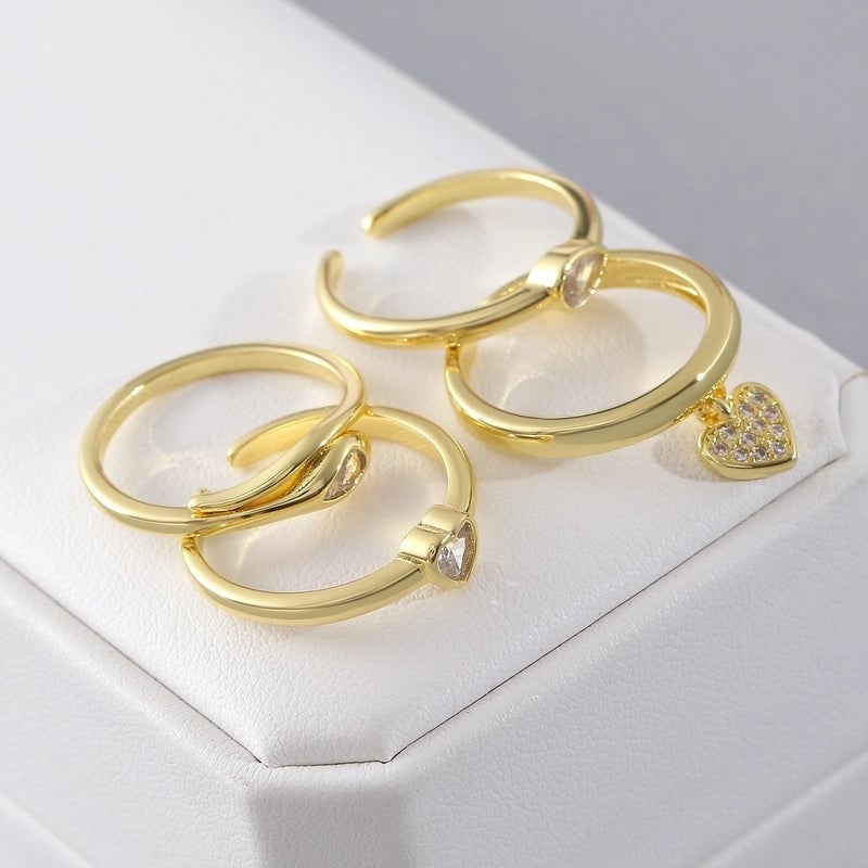 Copper 18K Gold Plated Gold Plated Plating Inlay Water Droplets Heart Shape Zircon Open Rings Rings