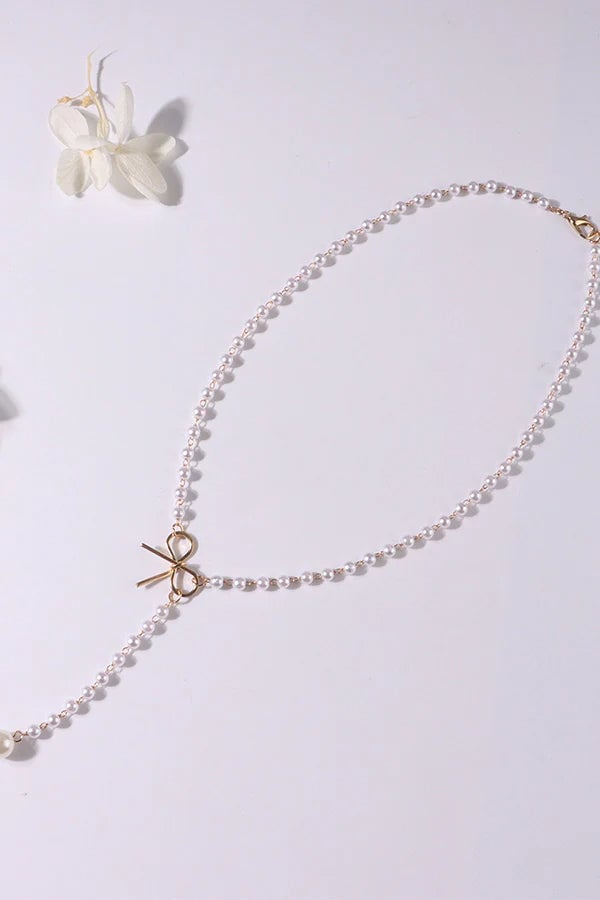 Gold Bowknot Pearl Pendant Necklace