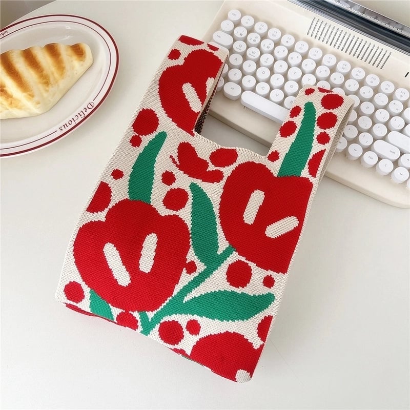 Women's Small Knit Flower Butterfly Vintage Style Open Shopping Bags