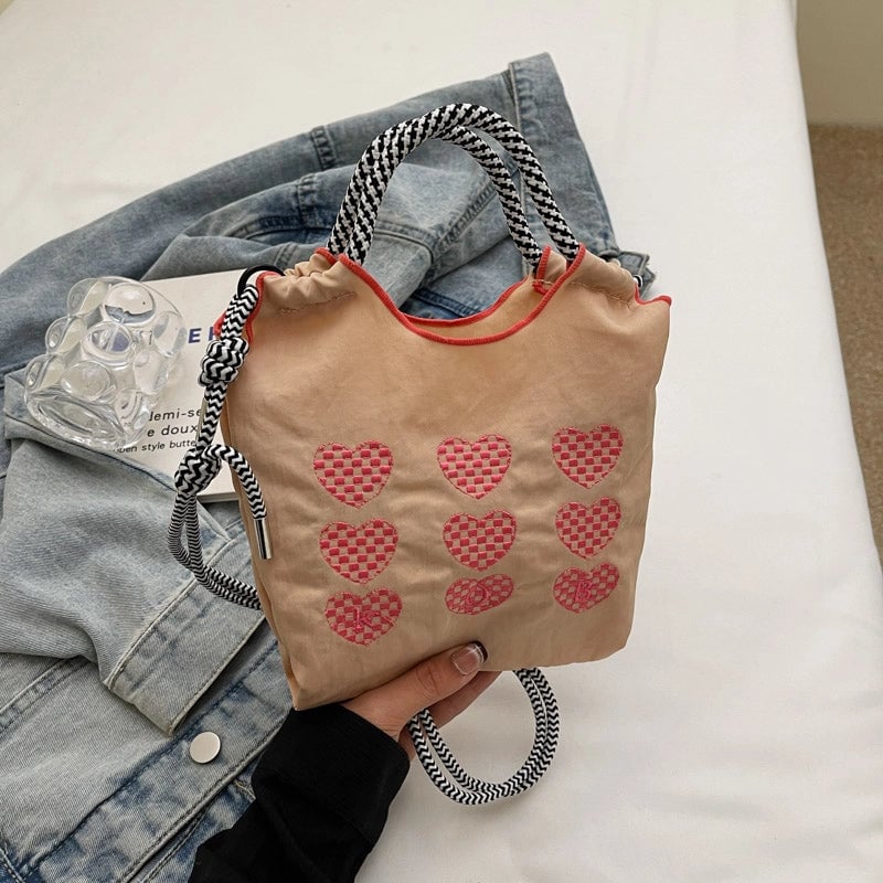 Women's Medium Cloth Heart Shape Classic Style Square Open Crossbody Bag