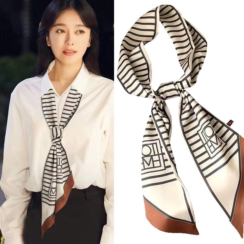 Women's Minimalist Color Block Polyester Printing Silk Scarf