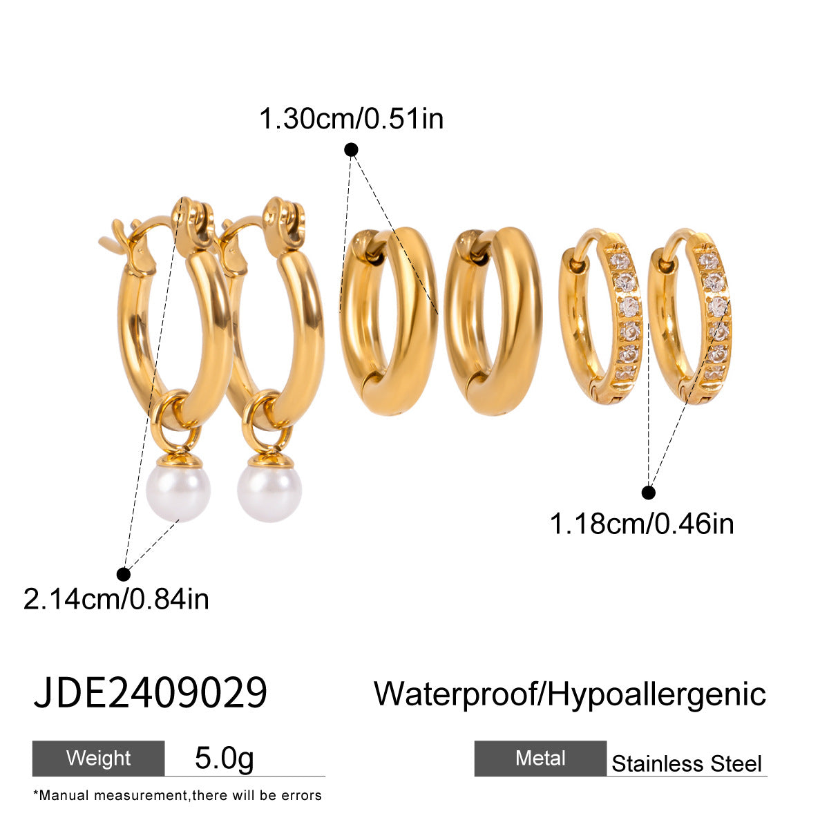 Jie Ding Three Pairs Of Stainless Steel Zircon Earrings Niche Pearl Earrings Titanium Steel Earrings