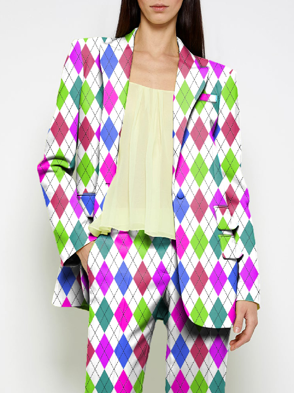 Long Sleeves Loose Buttoned Pockets Printed Shoulder Pad Notched Collar Blazer Jackets&Coats Outerwear