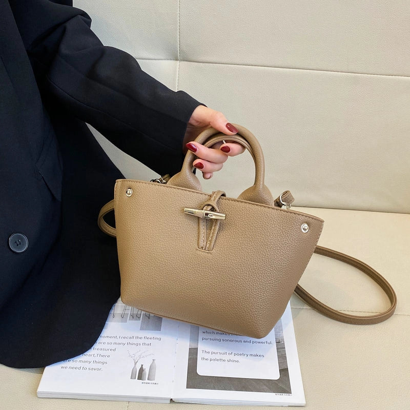 Women's Pu Leather Solid Color Classic Style Bucket Zipper Crossbody Bag
