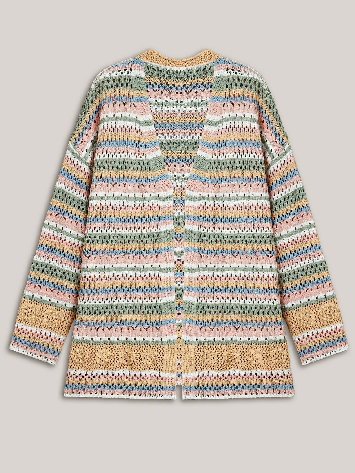 Striped Color Contrast Cut-Out Cardigan