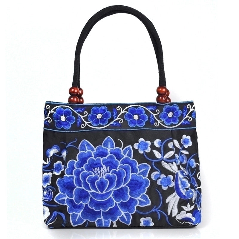 Women's Small Cotton Flower Classic Style Square Zipper Shoulder Bag