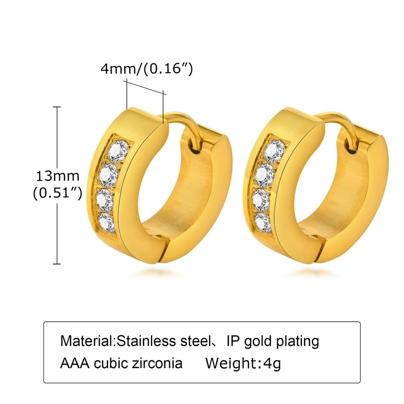 1 Pair Streetwear Solid Color Plating Inlay 201 Stainless Steel Zircon Gold Plated Hoop Earrings