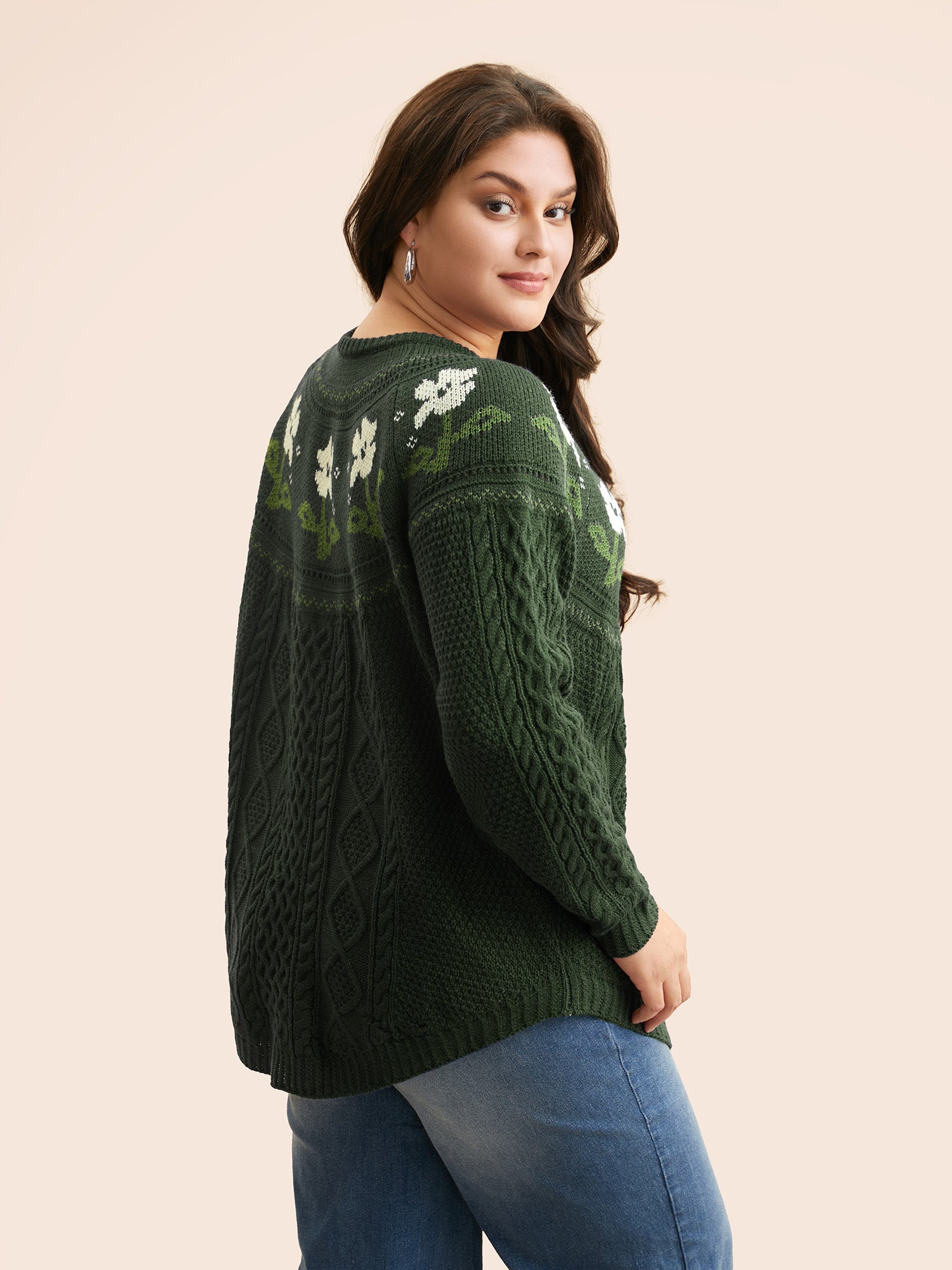 Floral Jacquard Raglan Sleeve Pullover