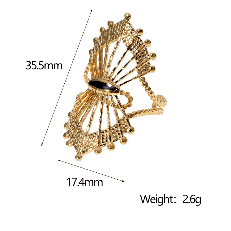 Retro Fan-Shaped Hollow Stainless Steel Ring Adjustable French Gold-Plated Titanium Steel Ring For Women
