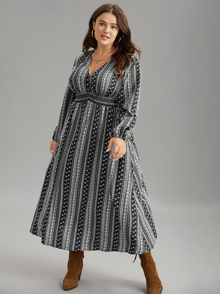 Bandana Print Wrap Shirred Dress
