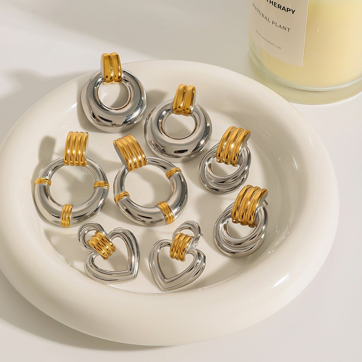 Jie Ding Color Matching Stainless Steel Hoop Earrings Niche Earrings Titanium Steel Earrings Earrings