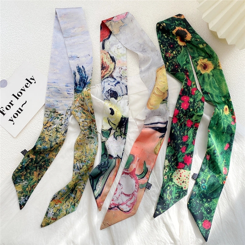 Women's Sweet Oil Painting Polyester Silk Scarves